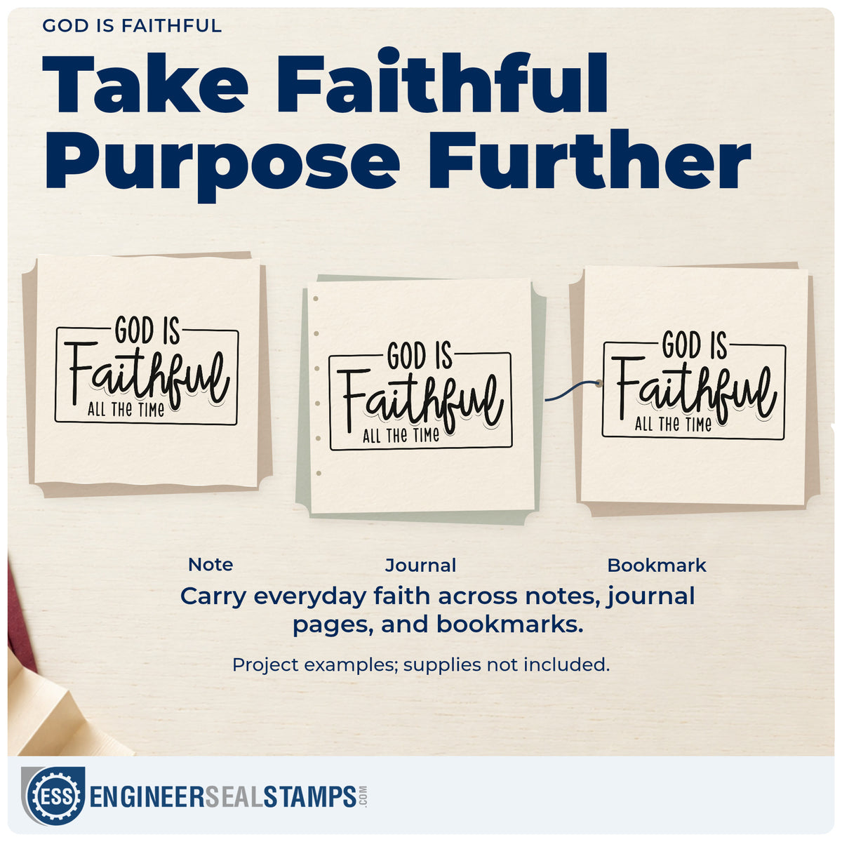 Three project examples made with the God Is Faithful All The Time Stamp – Duo Hand, including retirement cards.