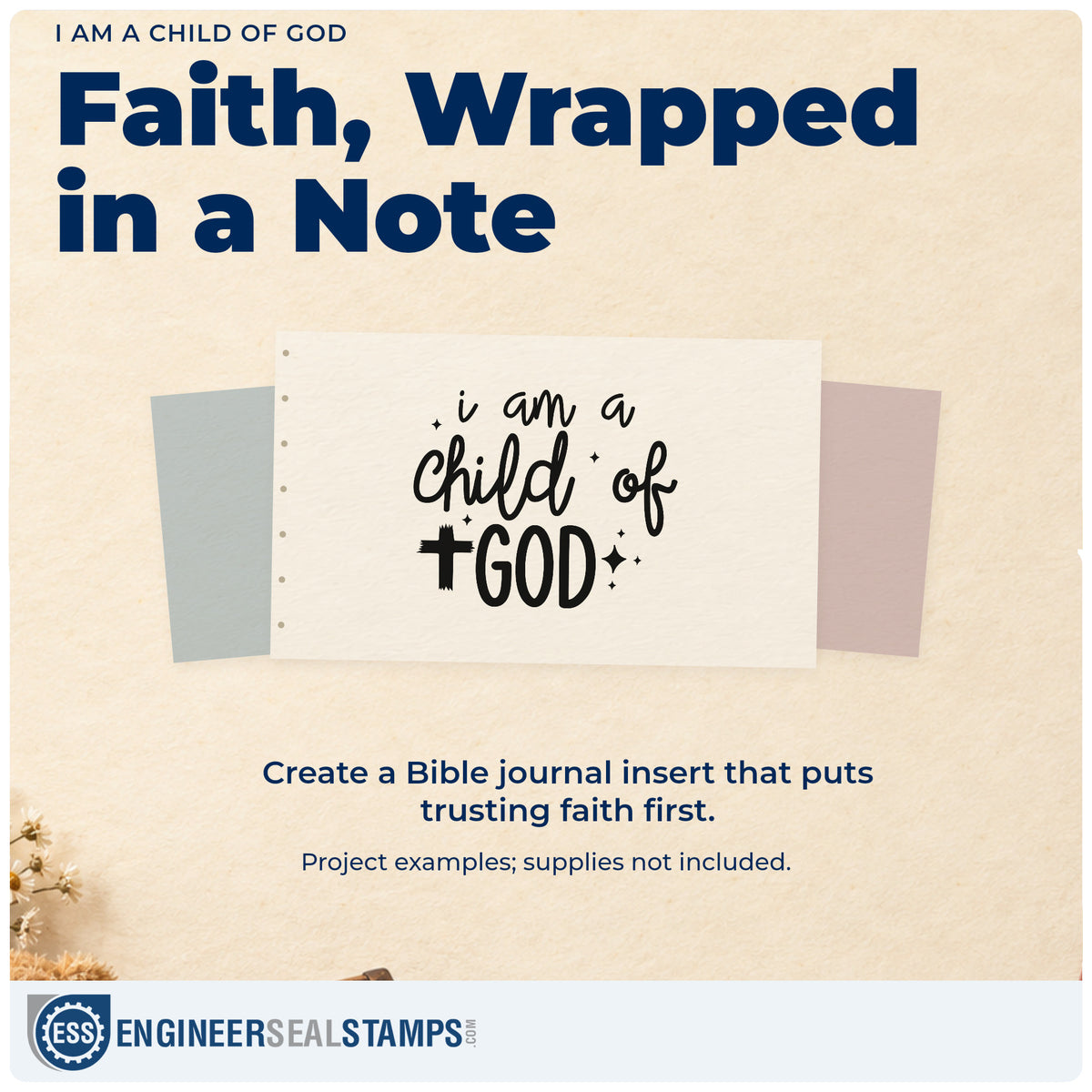 A finished handmade project stamped with the I Am A Child Of God PSI Pre-Inked Stamp, ideal for dedication gifts.