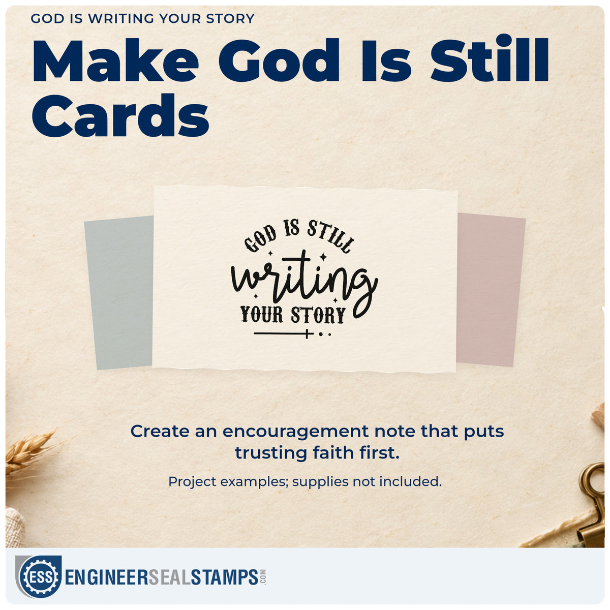A finished handmade project stamped with the God Is Writing Your Story Rubber Stamp – Wood Handle, ideal for author gift tags.