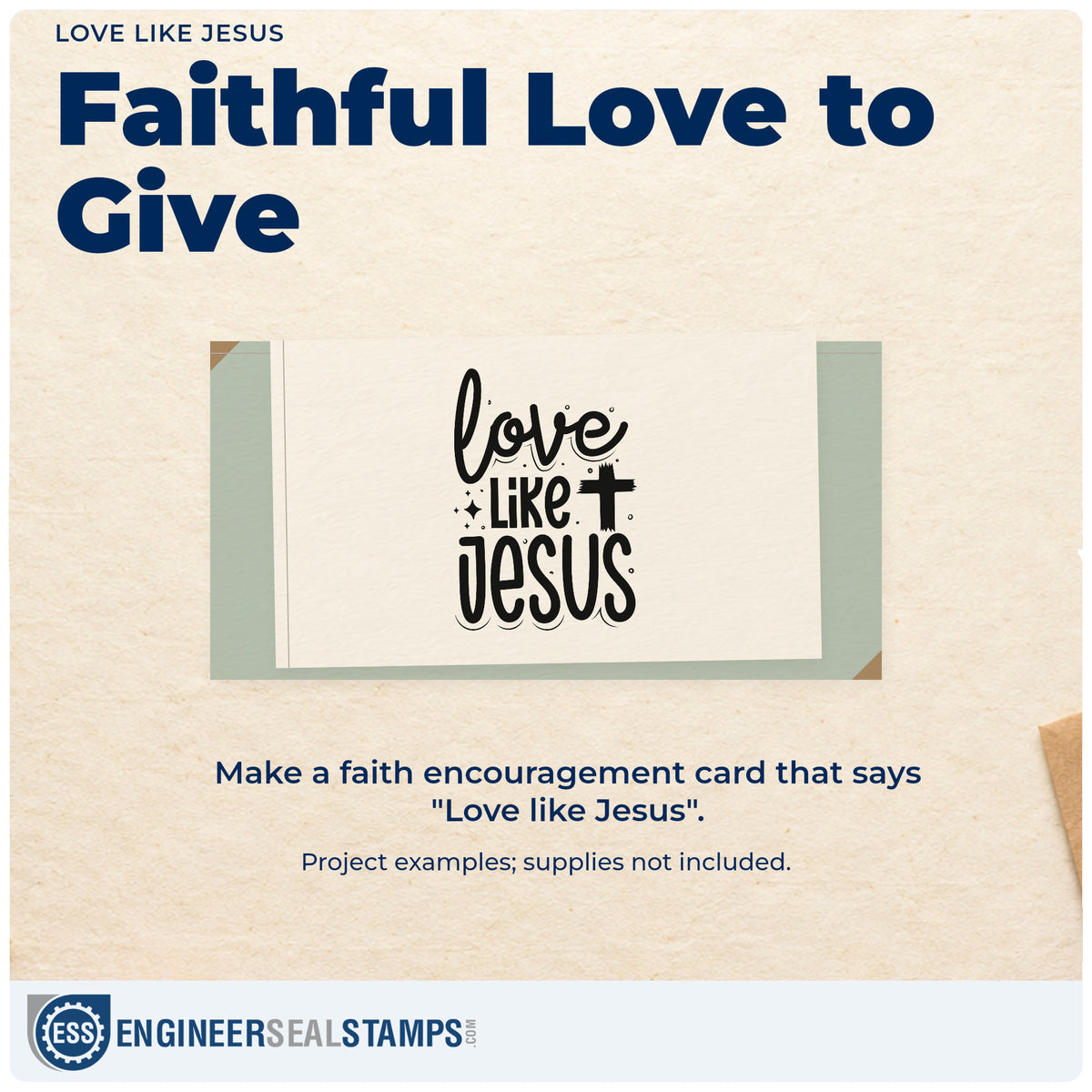 A finished handmade project stamped with the Love Like Jesus With Cross Hand Stamp – Duo, ideal for kindness club tags.