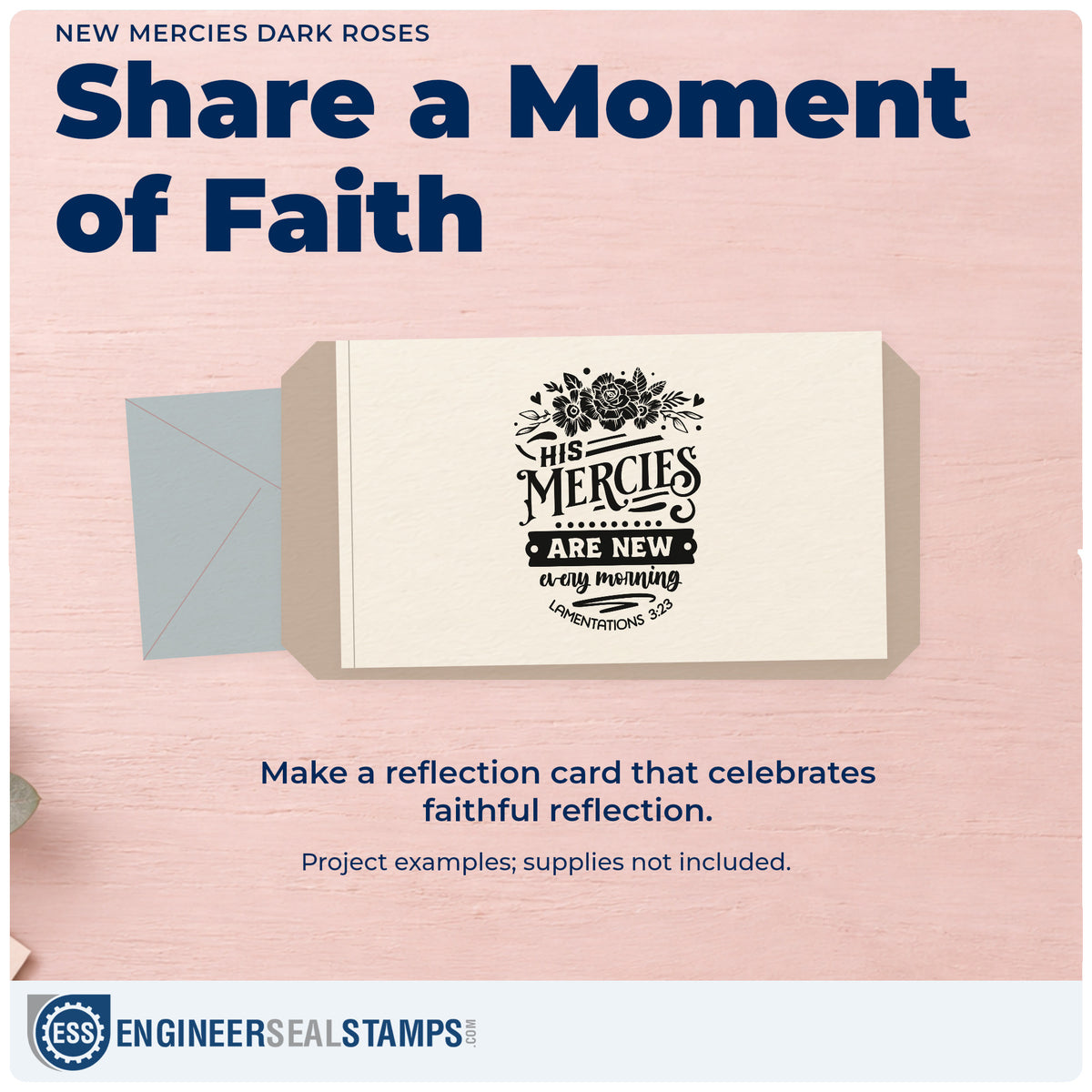 A finished handmade project stamped with the New Mercies Solid Roses Self-Inking Stamp, ideal for funeral program covers.