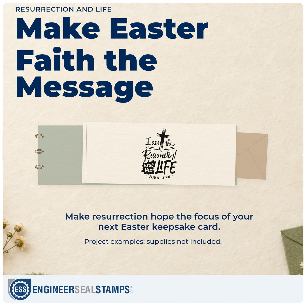 A finished handmade project stamped with the I Am The Resurrection And The Life Stamp – Slim Pre-Inked, ideal for easter basket tags.