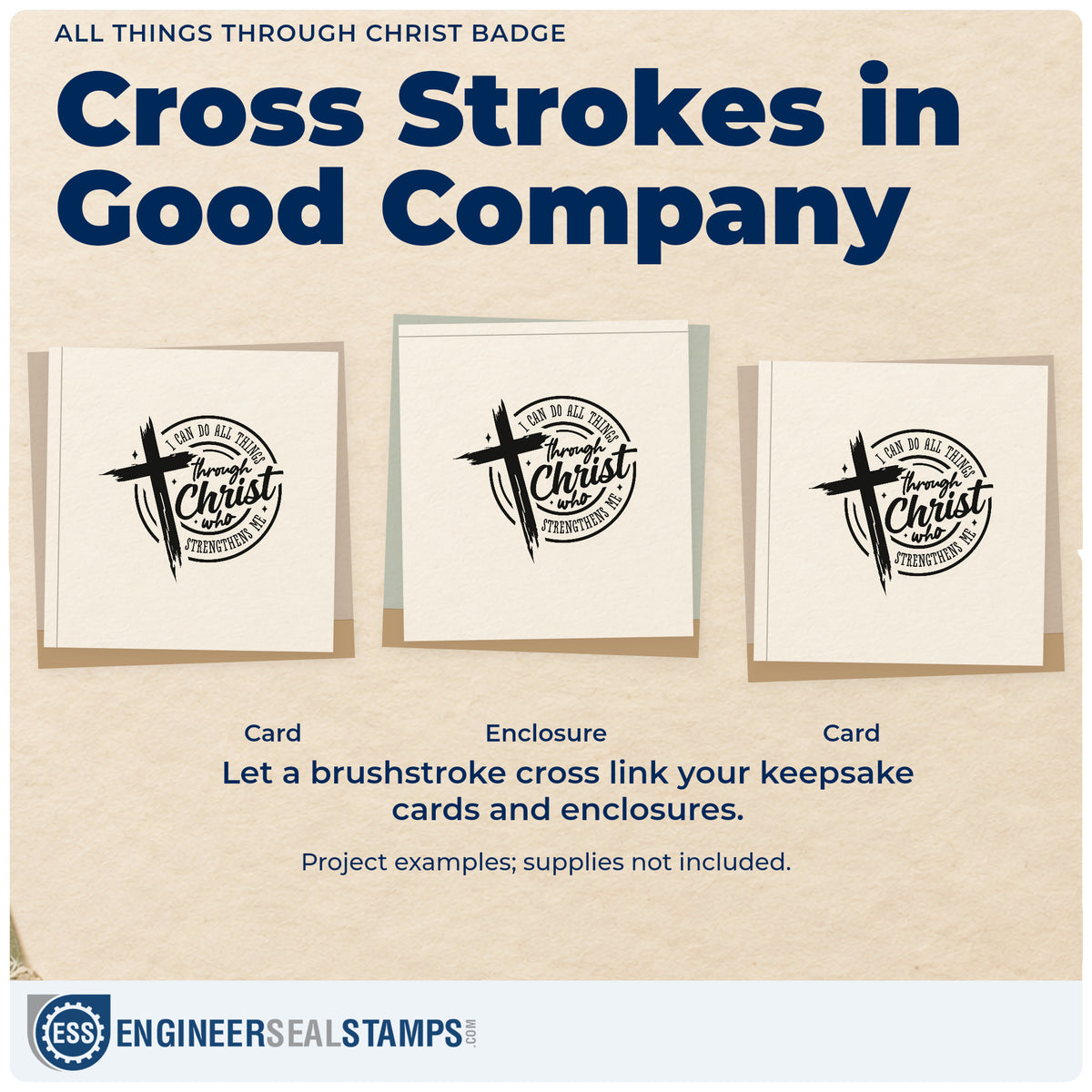 Three project examples made with the All Things Through Christ Emblem Self-Inking Stamp, including tryout day pages.