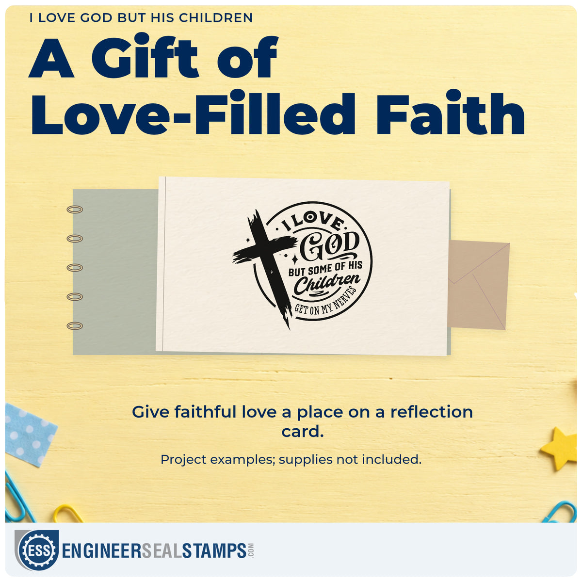 A finished handmade project stamped with the I Love God, But Some Of His Children Get On My Nerves Hand Stamp – Duo, ideal for gag gift tags.