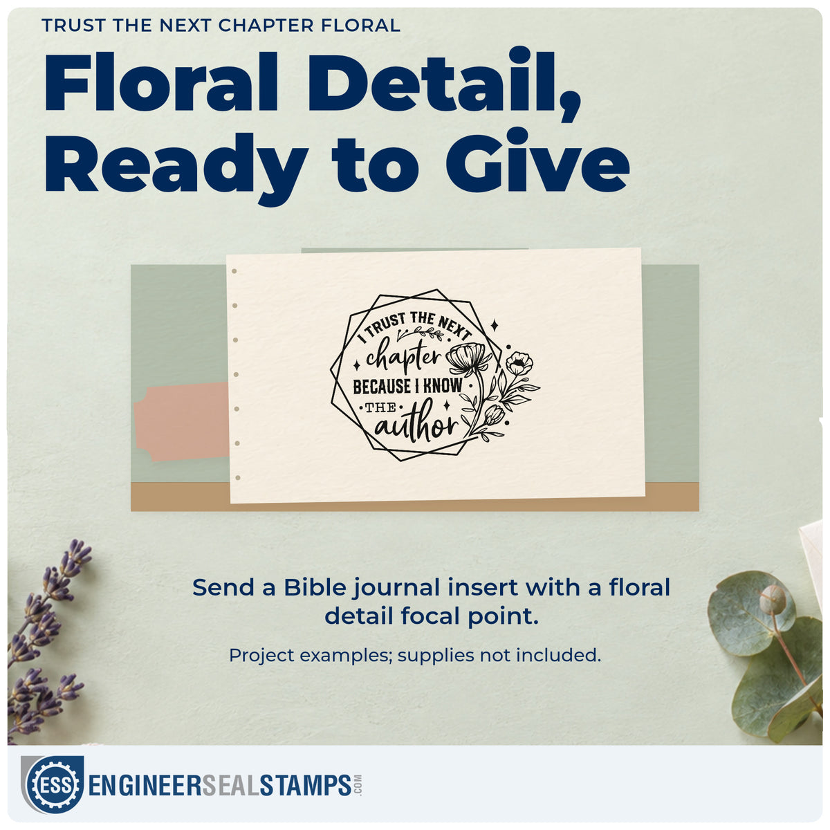 A finished handmade project stamped with the Trust The Next Chapter Floral Self-Inking Stamp, ideal for novel club bookmarks.