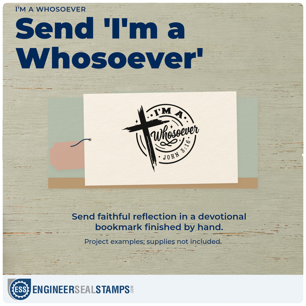 A finished handmade project stamped with the I'm A Whosoever PSI Pre-Inked Stamp, ideal for street outreach tags.