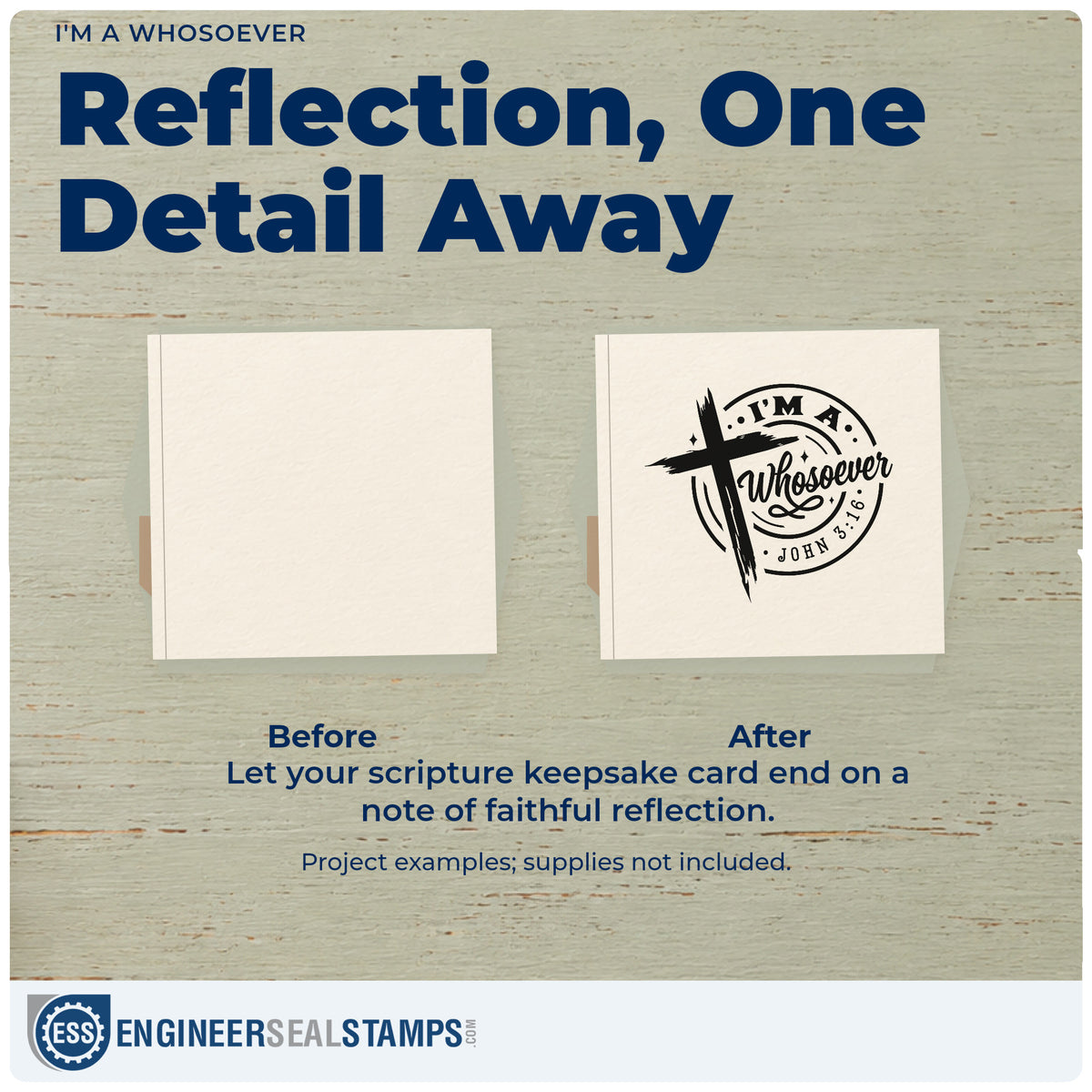 Before and after of a plain item finished with the I'm A Whosoever Premium Wood-Mounted Stamp - Vintage Pro, a quick upgrade for food pantry labels.