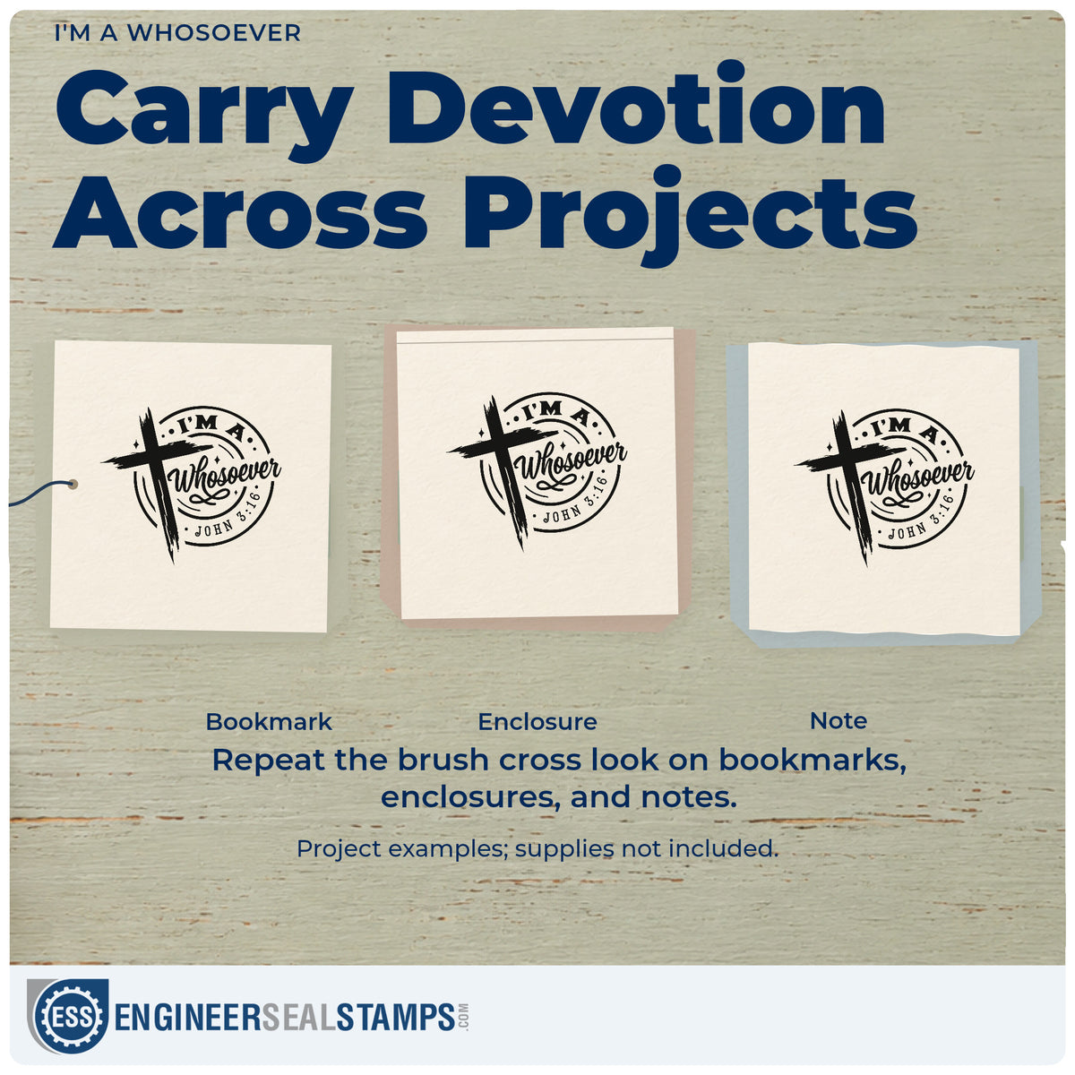 Three project examples made with the I'm A Whosoever Hand Stamp – Duo, including prison letter seals.