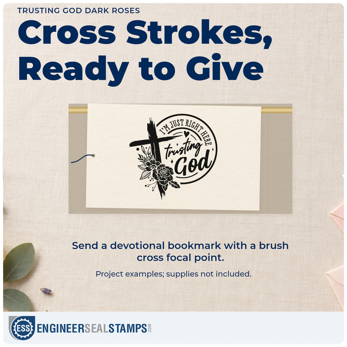A finished handmade project stamped with the Trusting God Solid Roses Rubber Stamp – Duo Hand, ideal for sympathy meal tags.