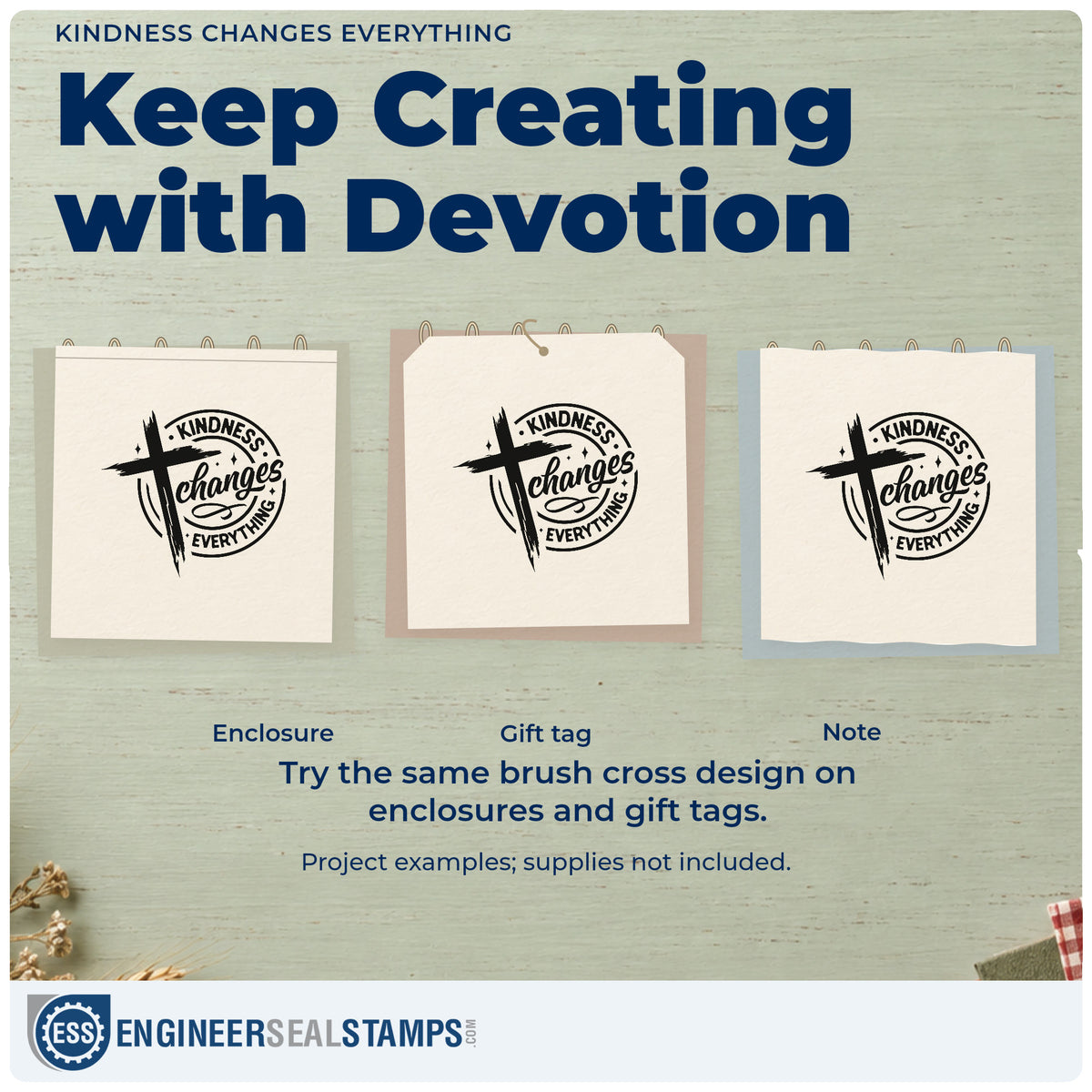 Three project examples made with the Kindness Changes Everything Craft Stamp – Self-Inking, including anti-bully handouts.