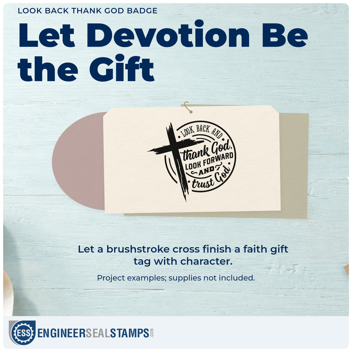 A finished handmade project stamped with the Look Back Thank God Badge Premium Wooden Stamp - Vintage Pro, ideal for class reunion tags.