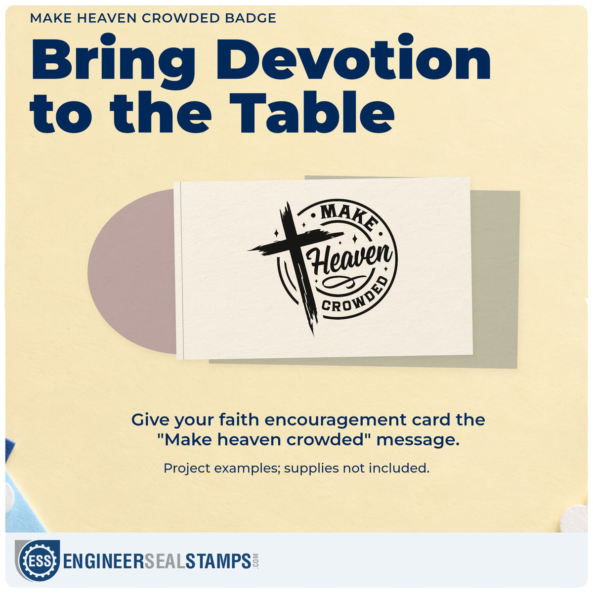 A finished handmade project stamped with the Self-Inking Make Heaven Crowded Emblem Stamp, ideal for invite envelope seals.
