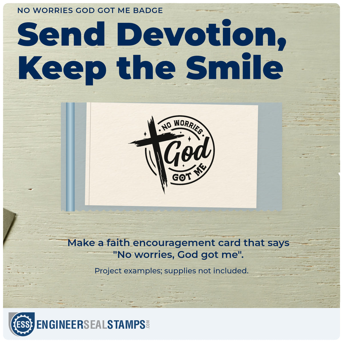 A finished handmade project stamped with the No Worries God Got Me Badge Stamp – Self-Inking, ideal for exam week tags.