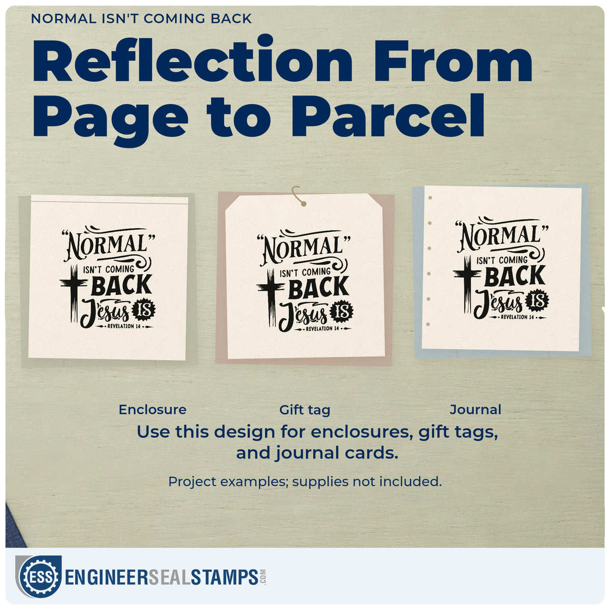 Three project examples made with the Normal Isn't Coming Back Self-Inking Stamp, including news fast bookmarks.