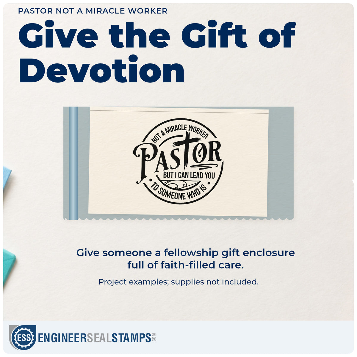 A finished handmade project stamped with the Pastor Not A Miracle Worker Hand Stamp – Duo, ideal for ordination gift tags.