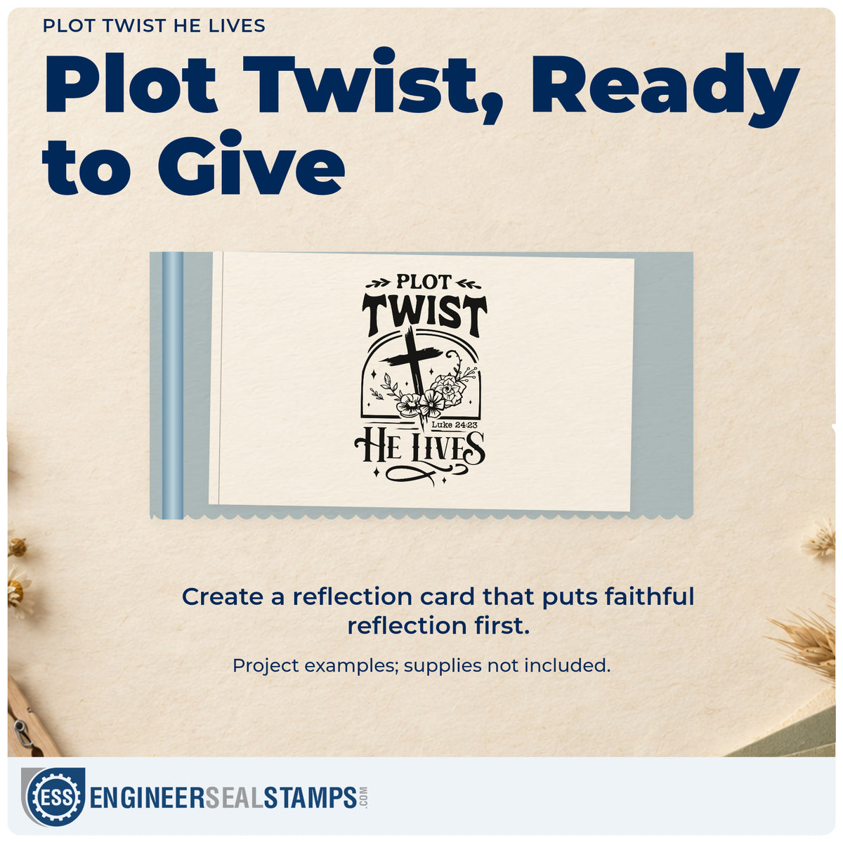 A finished handmade project stamped with the Plot Twist He Lives Pre-Inked Stamp – Slim, ideal for easter brunch tags.