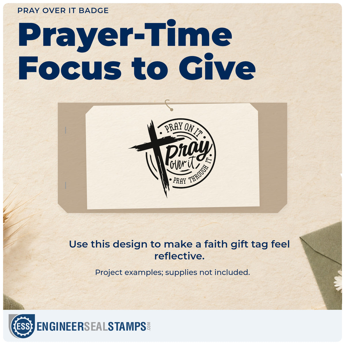 A finished handmade project stamped with the Self-Inking Pray Over It Emblem Stamp, ideal for prayer chain tags.
