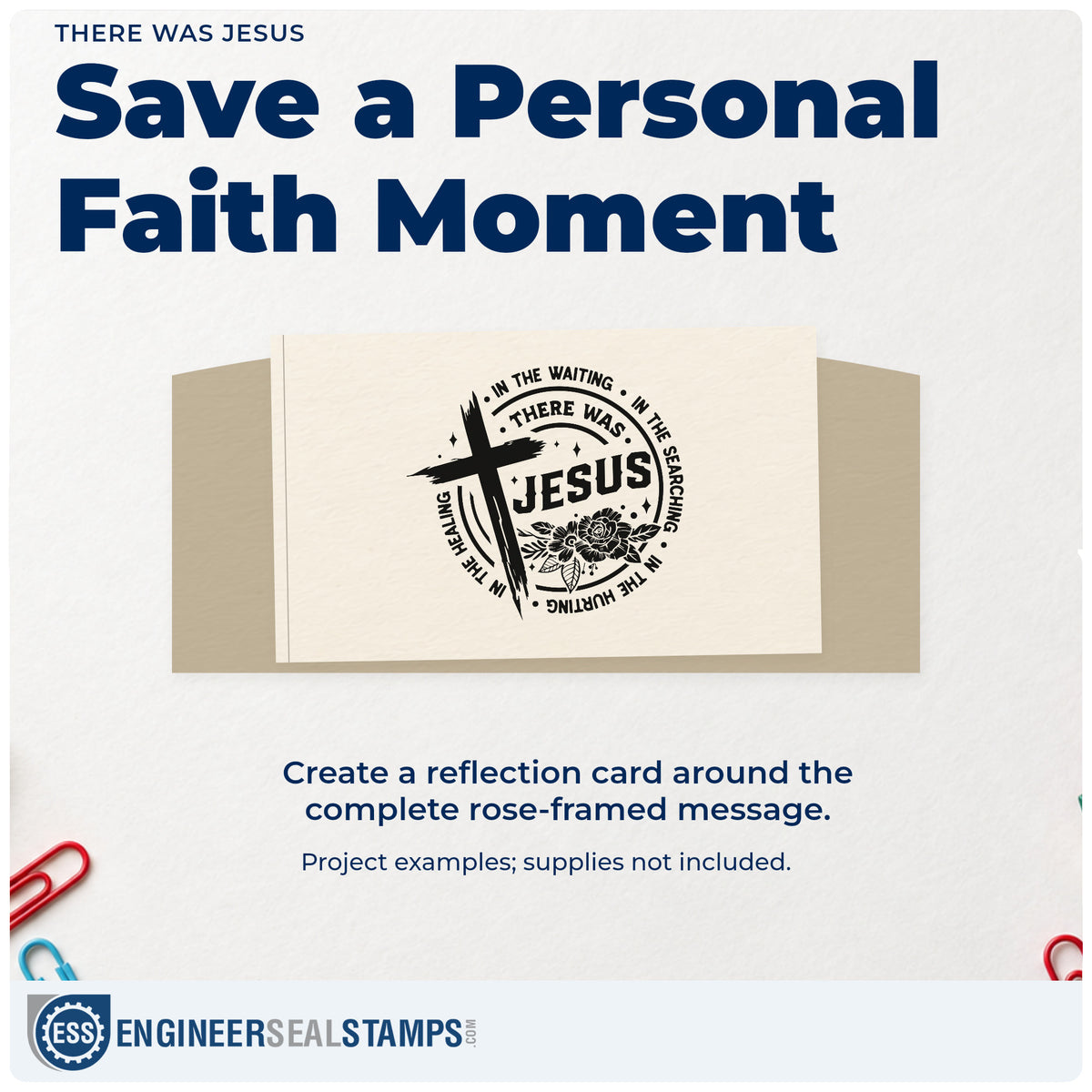 A finished handmade project stamped with the Vintage Pro There Was Jesus Premium Wooden Stamp, ideal for testimony night tags.