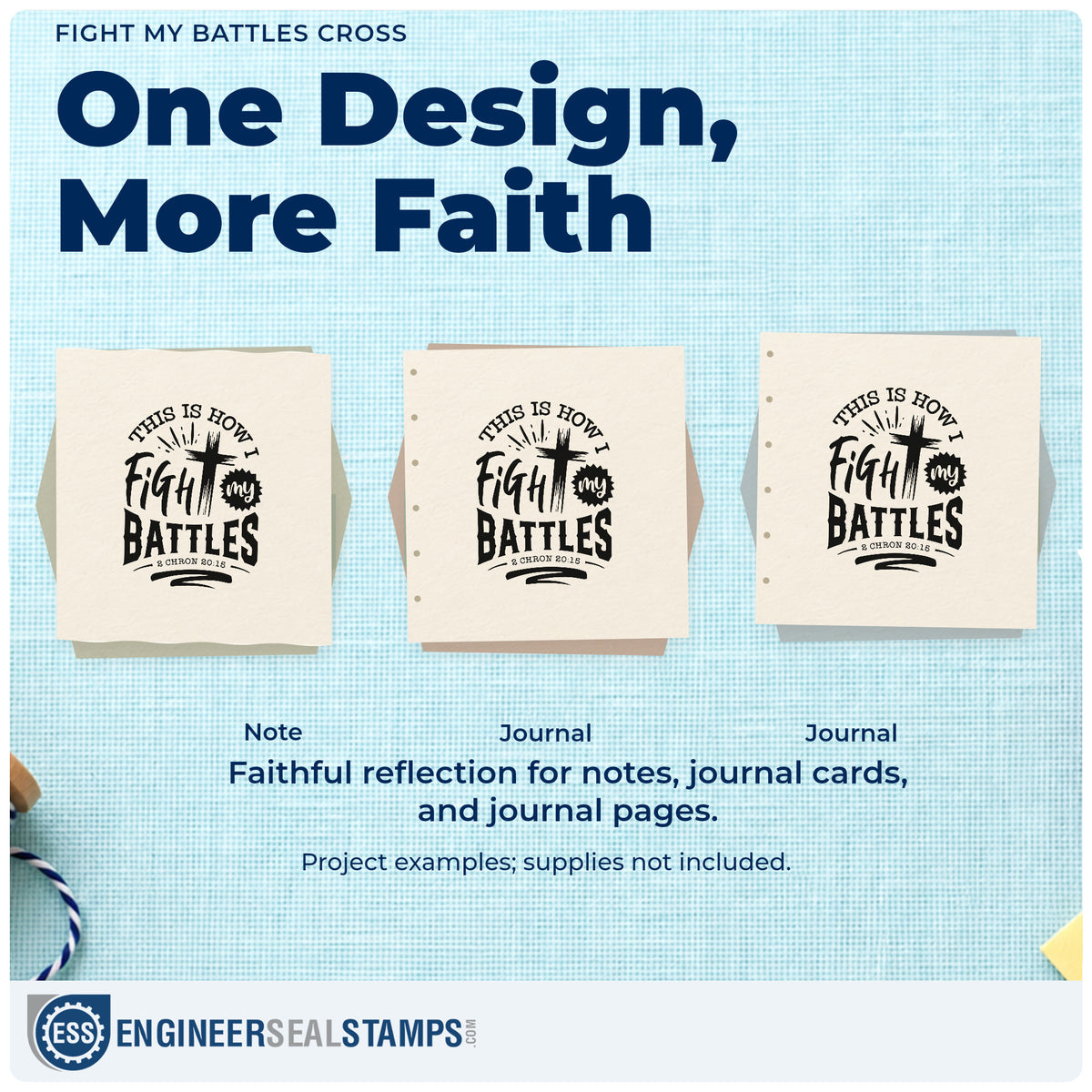 Three project examples made with the This Is How I Fight My Battles Stamp – Self-Inking, including prayer walk bookmarks.
