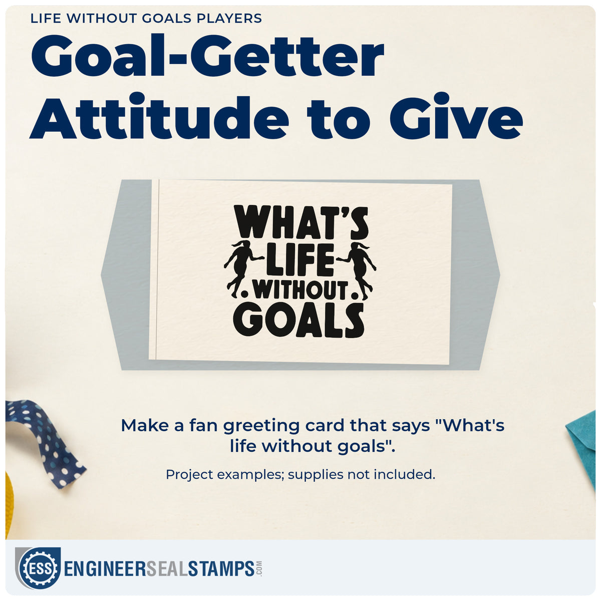 A finished handmade project stamped with the Life Without Goals Players Rubber Stamp – Wood Handle, ideal for pizza night invitations.