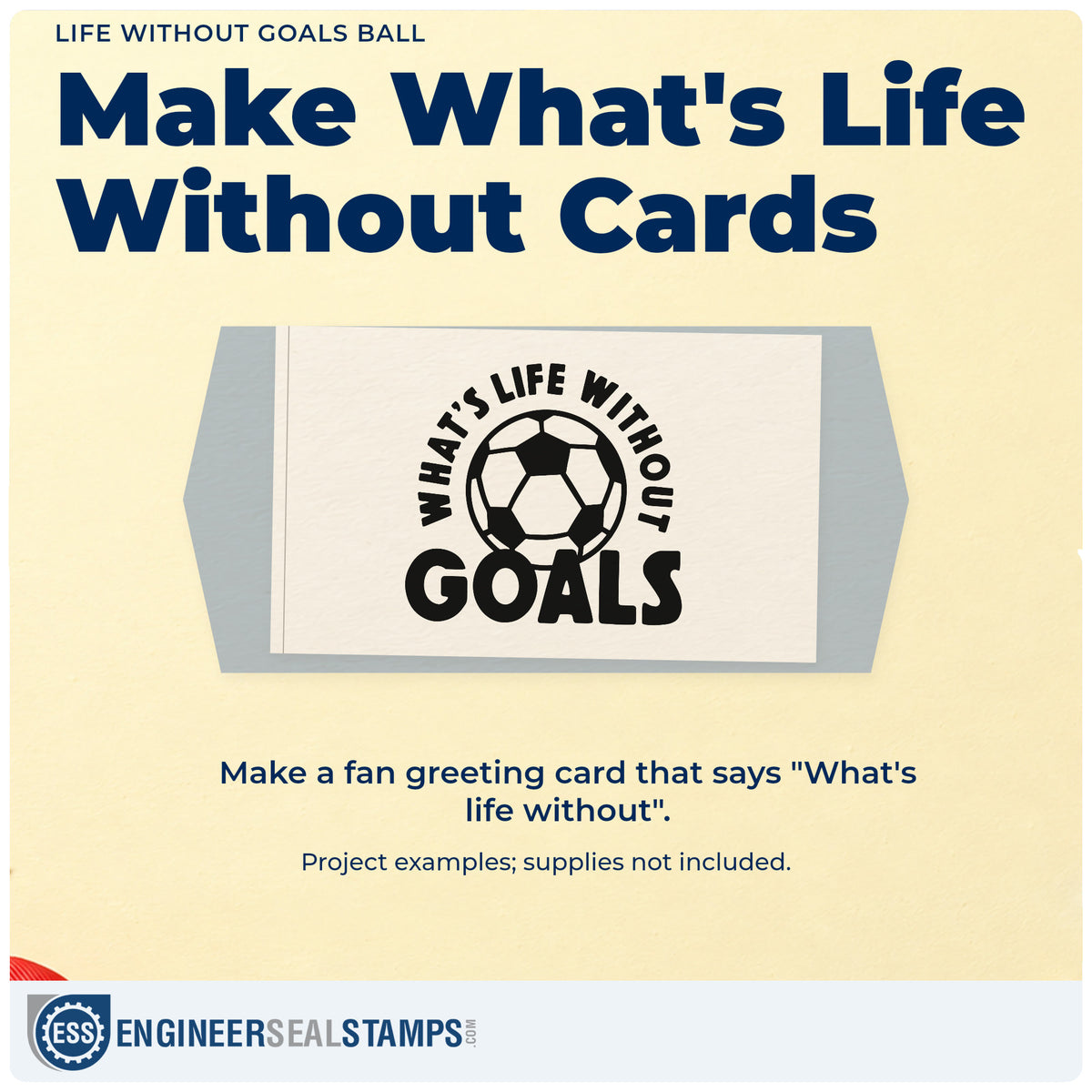 A finished handmade project stamped with the Life Without Goals Ball Arch Rubber Stamp – Duo Hand, ideal for team snack tags.