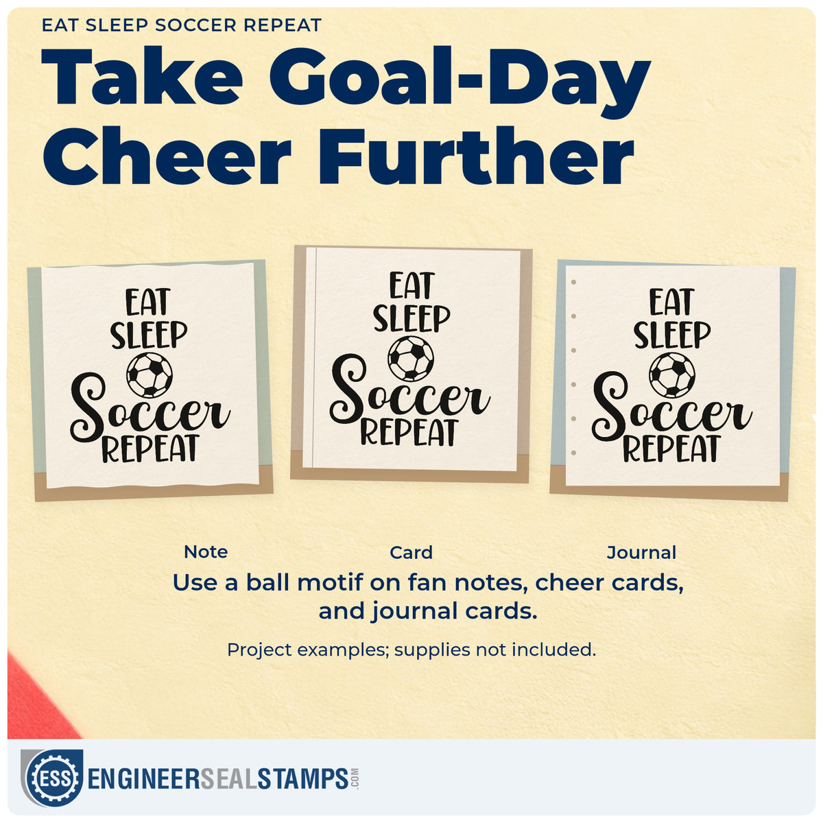 Three project examples made with the Eat Sleep Soccer Repeat Premium Wood-Mounted Stamp - Vintage Pro, including bedroom door signs.