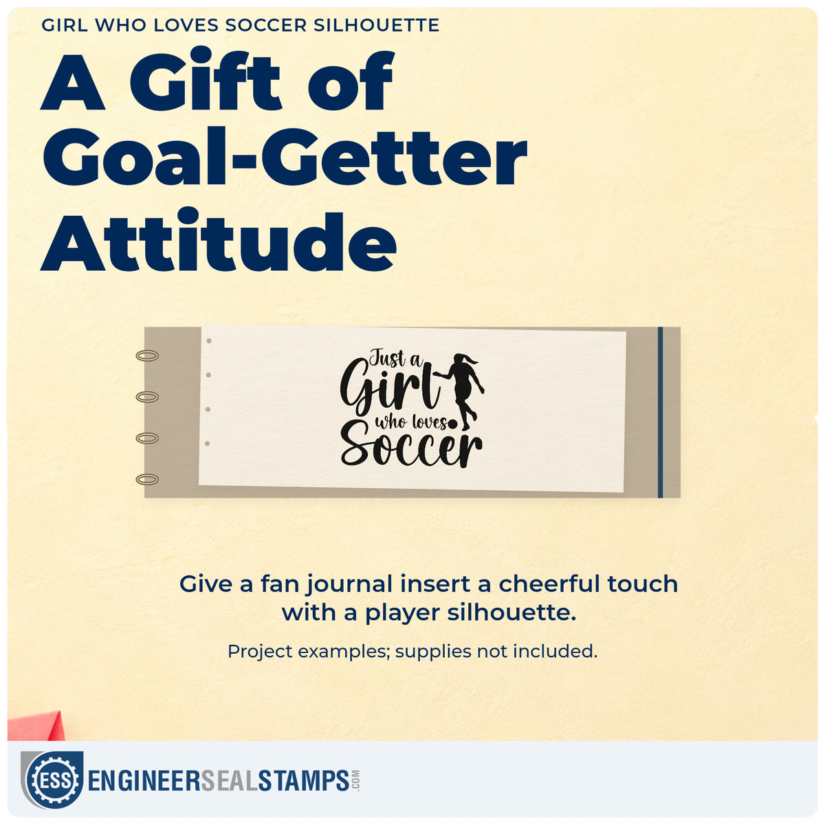 A finished handmade project stamped with the Girl Who Loves Soccer Silhouette Stamp – Slim Pre-Inked, ideal for club signing tags.