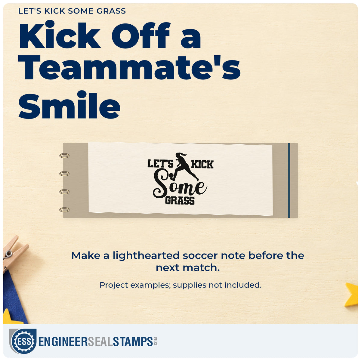 A finished handmade project stamped with the Let's Kick Some Grass Premium Wood-Mounted Stamp - Vintage Pro, ideal for pregame snack tags.
