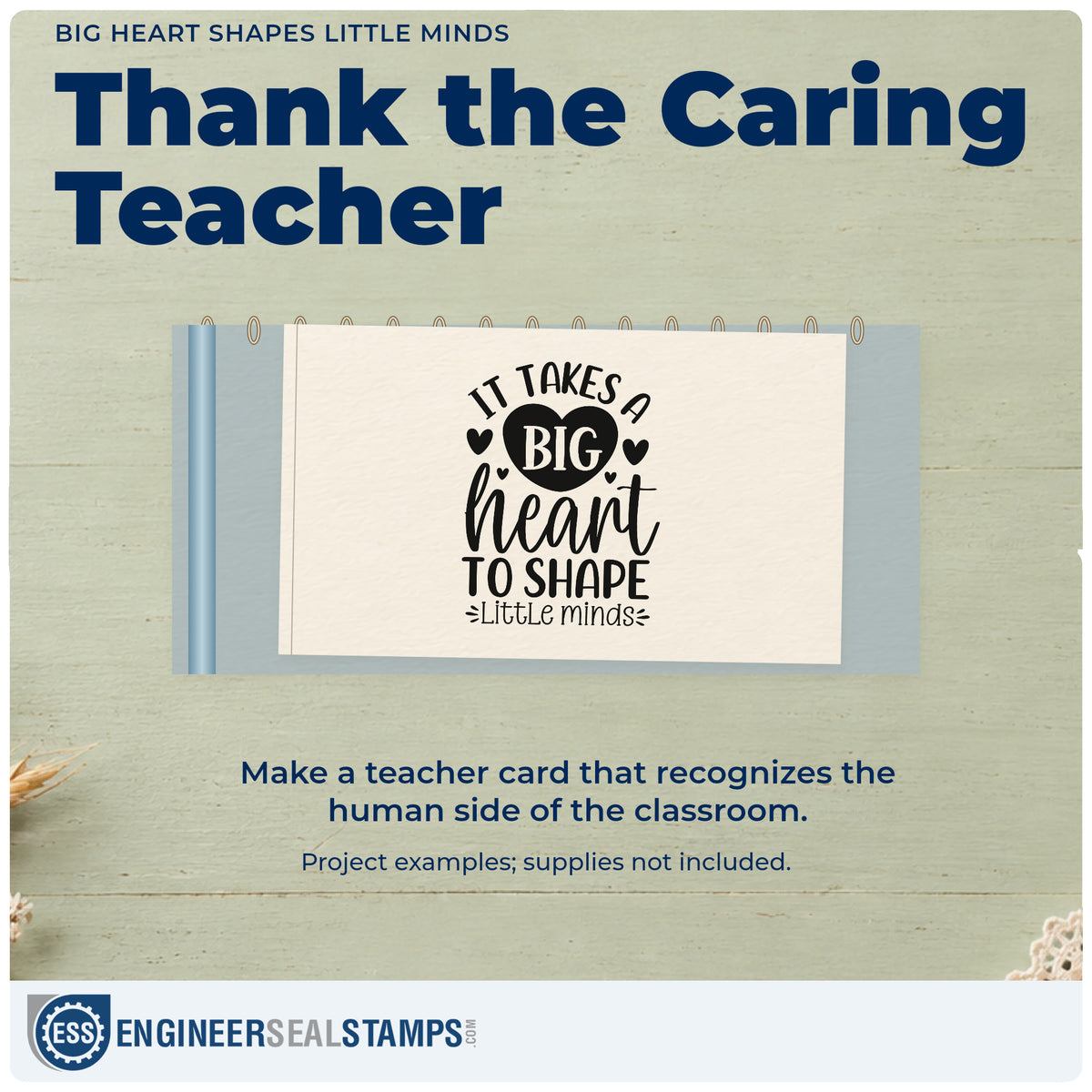 A finished handmade project stamped with the Big Heart Shapes Little Minds Slim Pre-Inked Stamp, ideal for preschool gift tags.