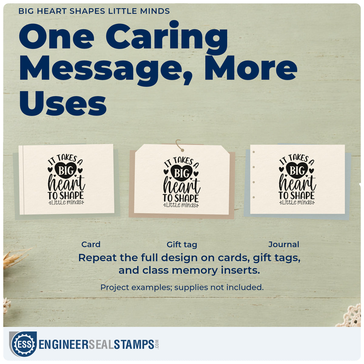Three project examples made with the Big Heart Shapes Little Minds Self-Inking Stamp, including valentine box pages.
