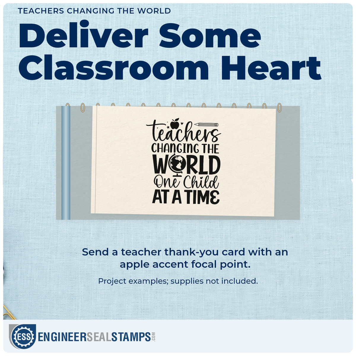 A finished handmade project stamped with the Teachers Changing The World One Child At A Time Craft Stamp – Self-Inking, ideal for geography unit tags.