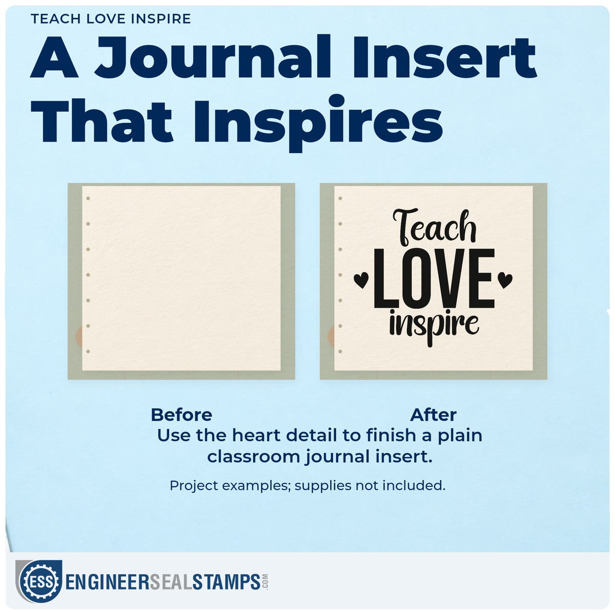 Before and after of a plain item finished with the Teach Love Inspire Premium Wood-Mounted Stamp - Vintage Pro, a quick upgrade for snack drawer labels.