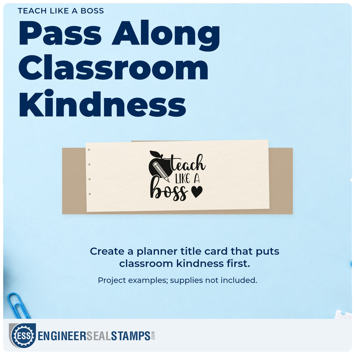 A finished handmade project stamped with the Teach Like A Boss Wood-Mounted Rubber Stamp, ideal for team lead tags.