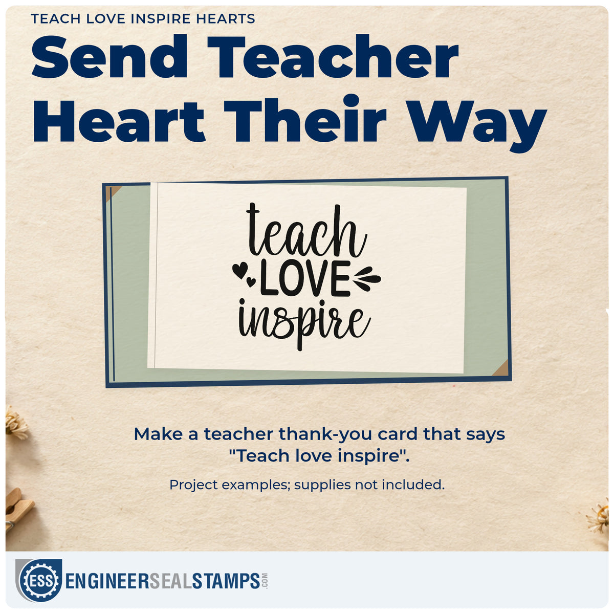 A finished handmade project stamped with the Teach Love Inspire Hearts PSI Pre-Inked Stamp, ideal for paint jar tags.