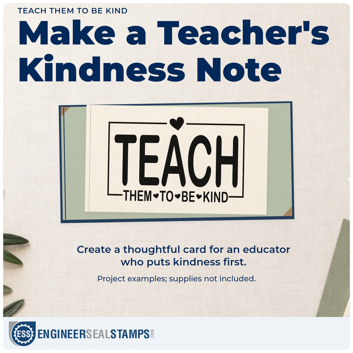 A finished handmade project stamped with the Duo Hand Teach Them To Be Kind With Hearts Rubber Stamp, ideal for home school tags.