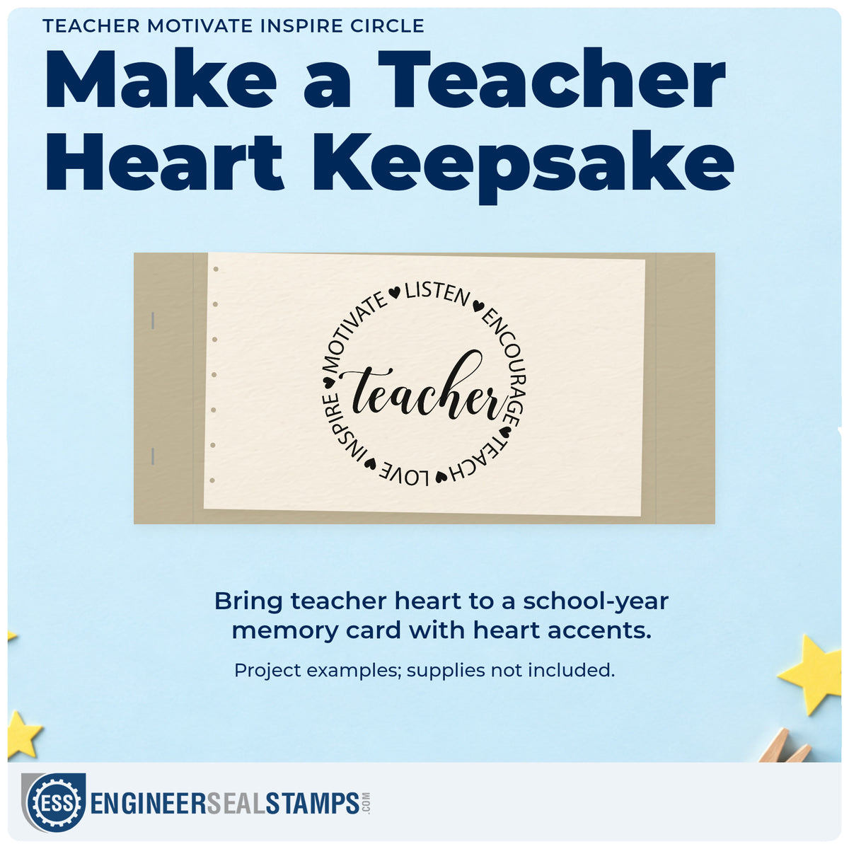 A finished handmade project stamped with the Teacher Motivate Inspire Circle Pre-Inked Stamp – Slim, ideal for group gift tags.