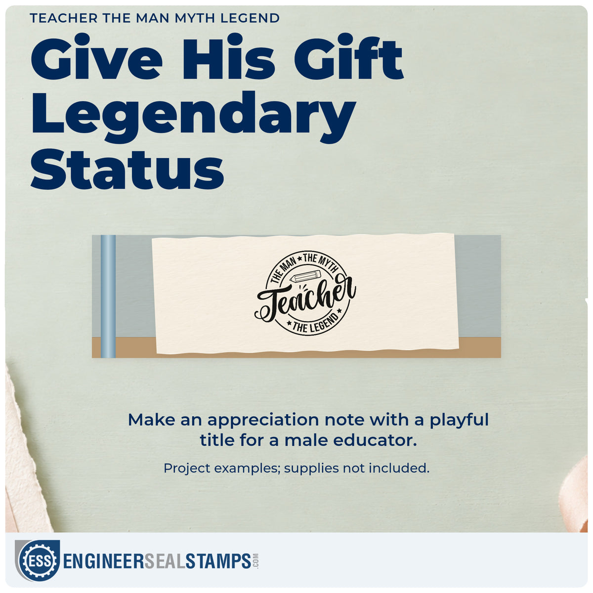 A finished handmade project stamped with the Teacher The Man Myth Legend Duo Hand Stamp, ideal for coach gift tags.