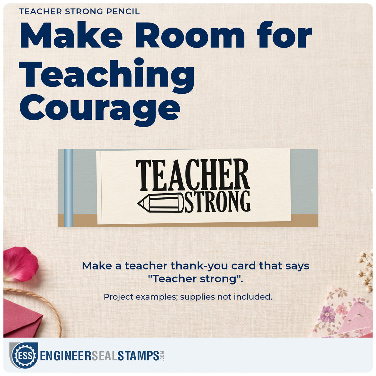A finished handmade project stamped with the Teacher Strong Pencil Lettering Pre-Inked Stamp – PSI, ideal for gym bag tags.