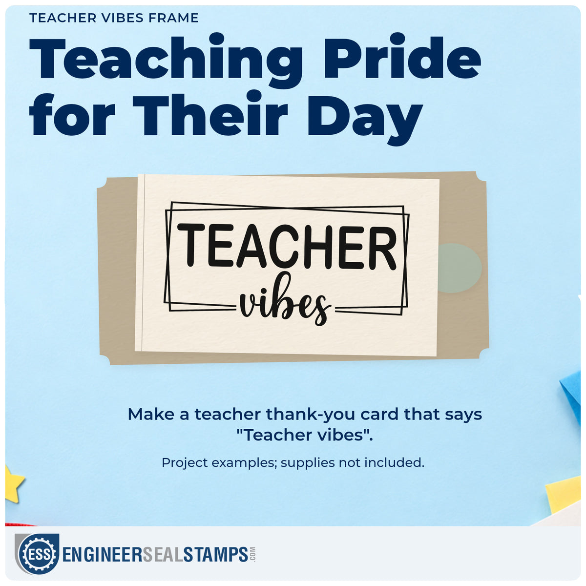 A finished handmade project stamped with the Teacher Vibes Frame Stamp – Self-Inking, ideal for neutral decor tags.