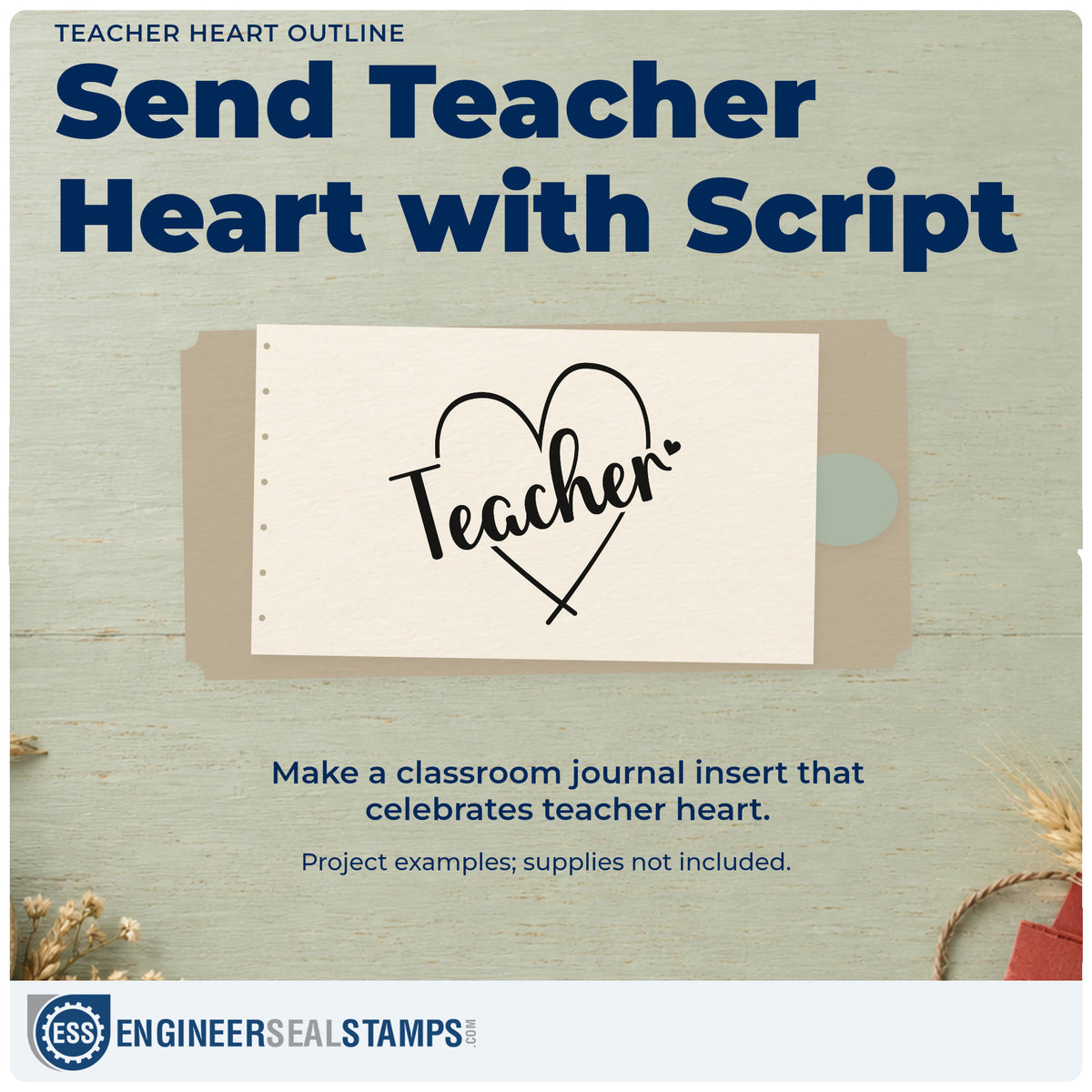 A finished handmade project stamped with the Teacher Heart Line Art Rubber Stamp – Duo Hand, ideal for valentine class tags.