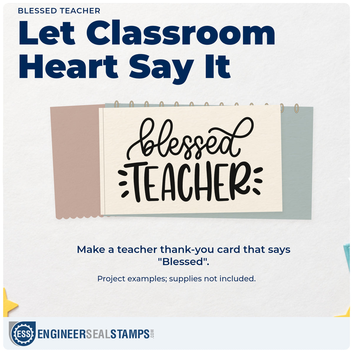 A finished handmade project stamped with the Blessed Teacher Premium Wood-Mounted Stamp - Vintage Pro, ideal for chapel gift tags.