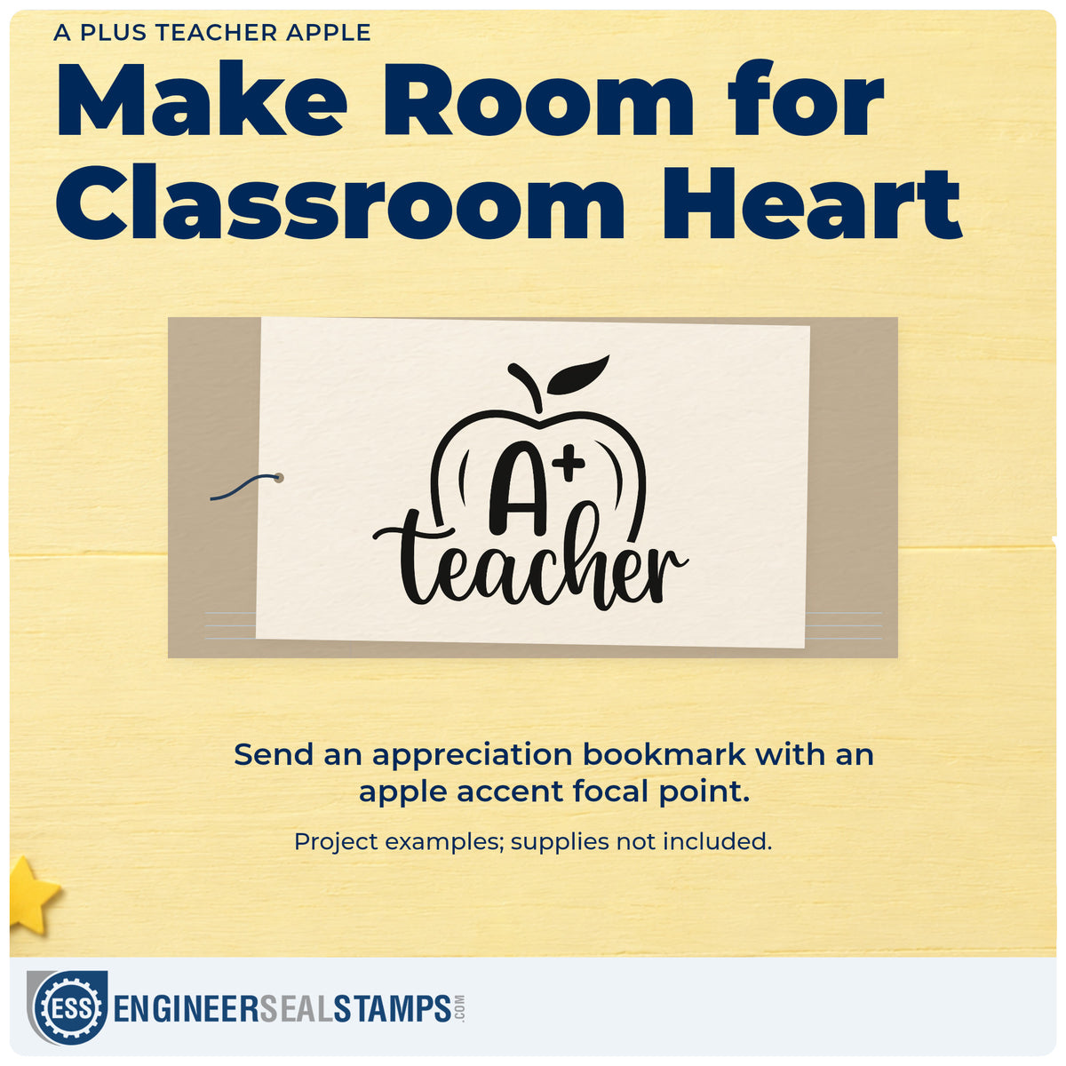 A finished handmade project stamped with the A Plus Teacher Apple Premium Wood-Mounted Stamp - Vintage Pro, ideal for report card tags.