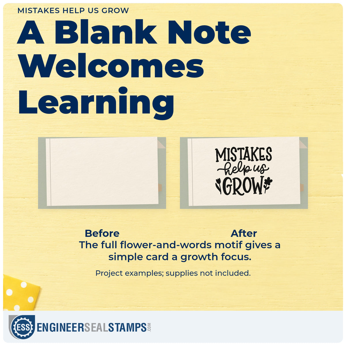 Before and after of a plain item finished with the Mistakes Help Us Grow Floral Accents Rubber Stamp – Duo Hand, a quick upgrade for plant pot labels.