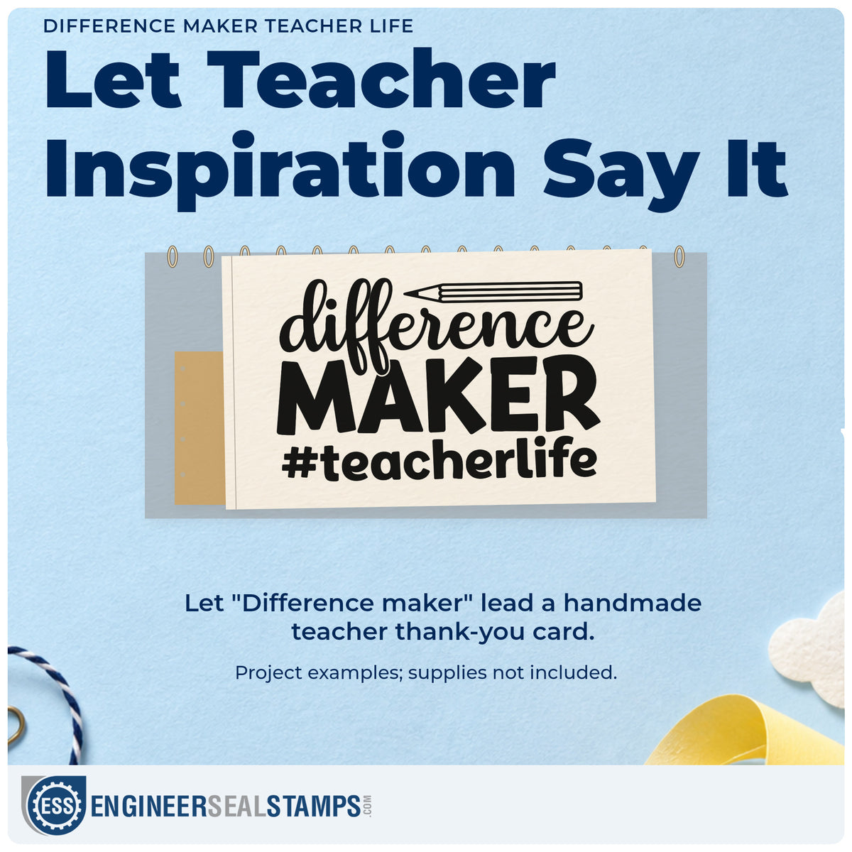 A finished handmade project stamped with the Difference Maker Teacher Life Pre-Inked Stamp – Slim, ideal for shoutout board tags.