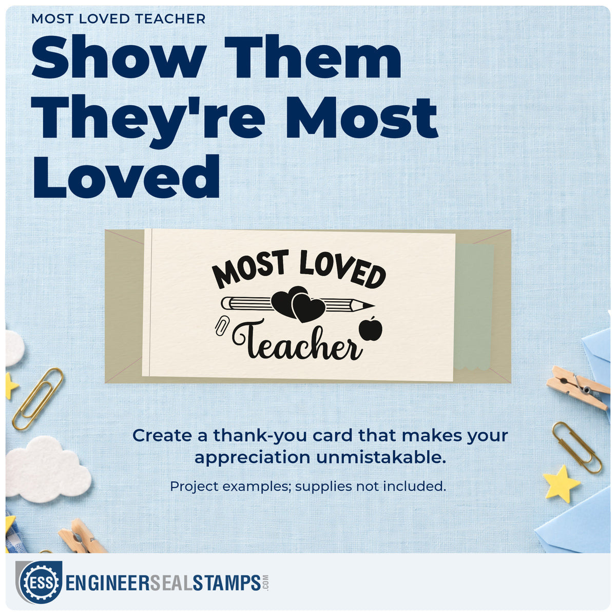 A finished handmade project stamped with the Most Loved Teacher Stamp – Self-Inking, ideal for class vote tags.