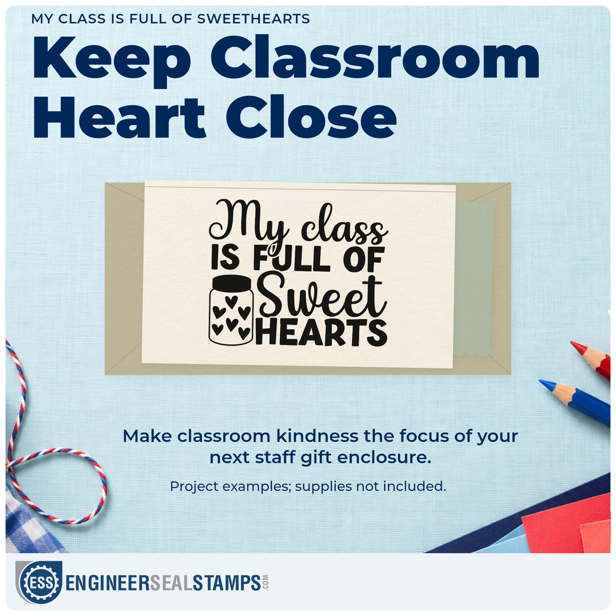A finished handmade project stamped with the My Class Is Full Of Sweethearts Pre-Inked Stamp – PSI, ideal for sweetheart tags.