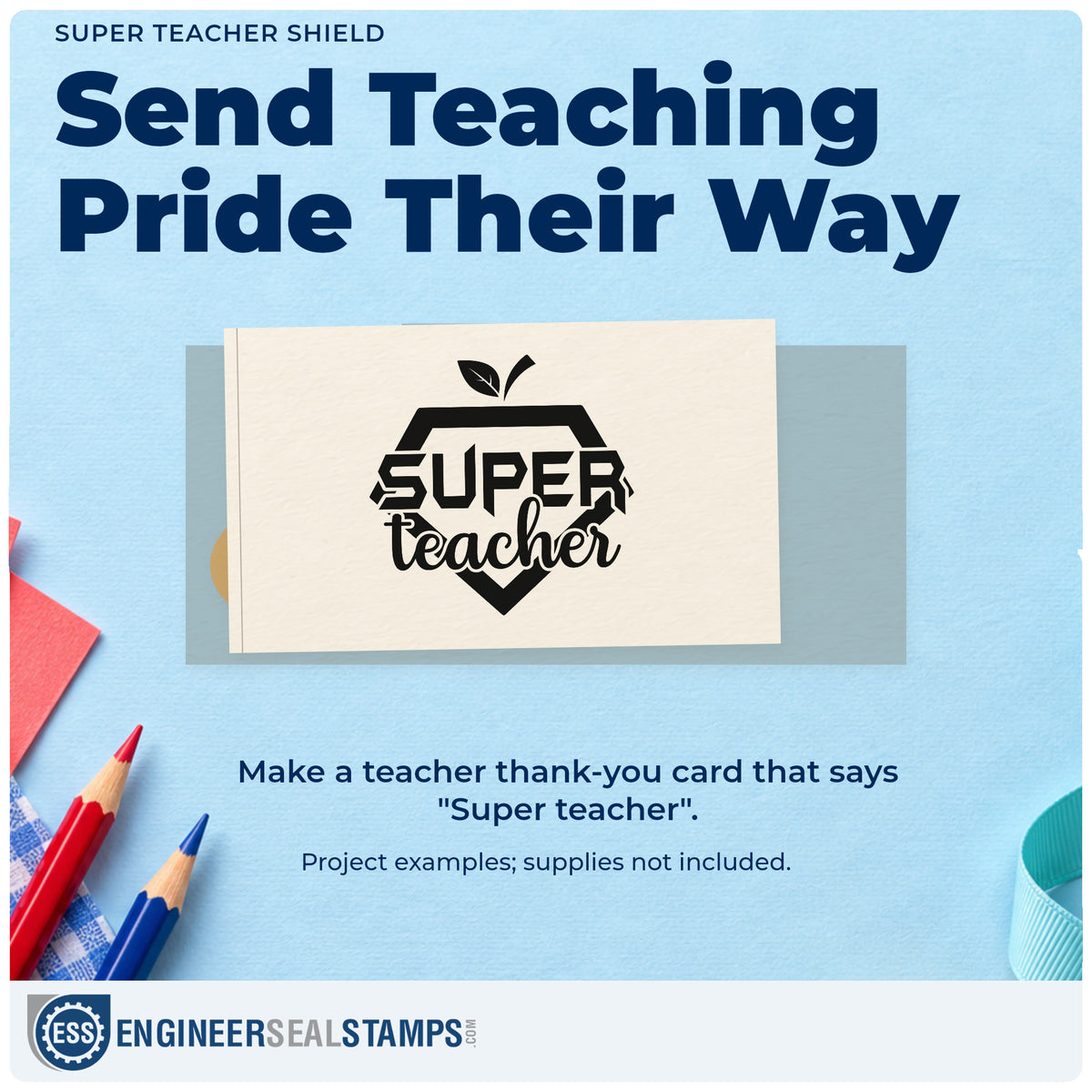 A finished handmade project stamped with the Super Teacher Shield Leaf Accents Self-Inking Stamp, ideal for nominee badge tags.