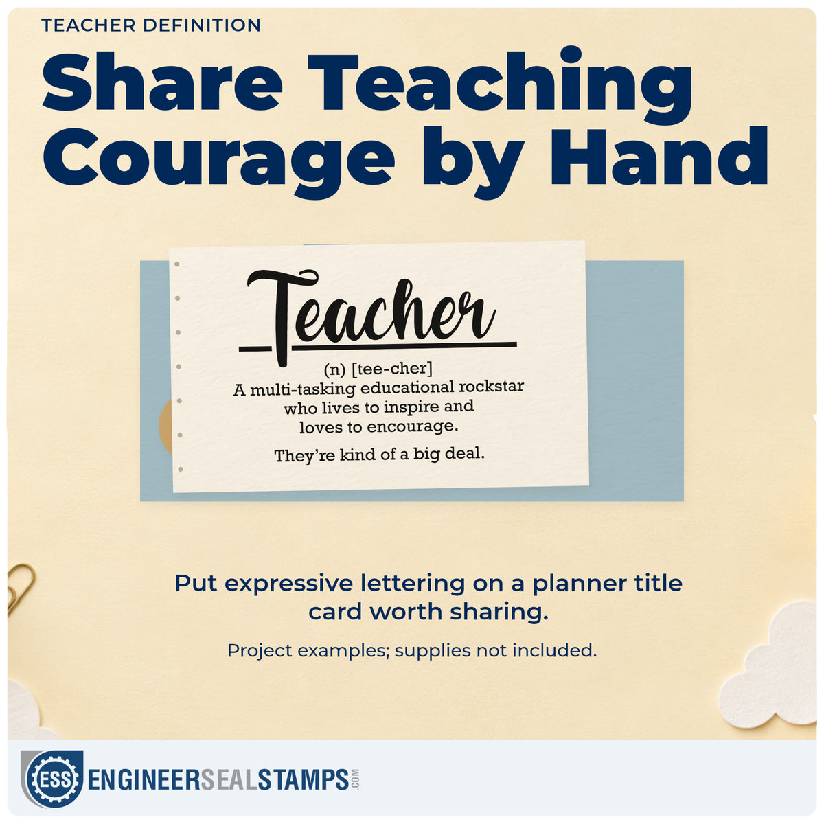 A finished handmade project stamped with the Teacher Definition Rubber Stamp – Wood Handle, ideal for dictionary page tags.
