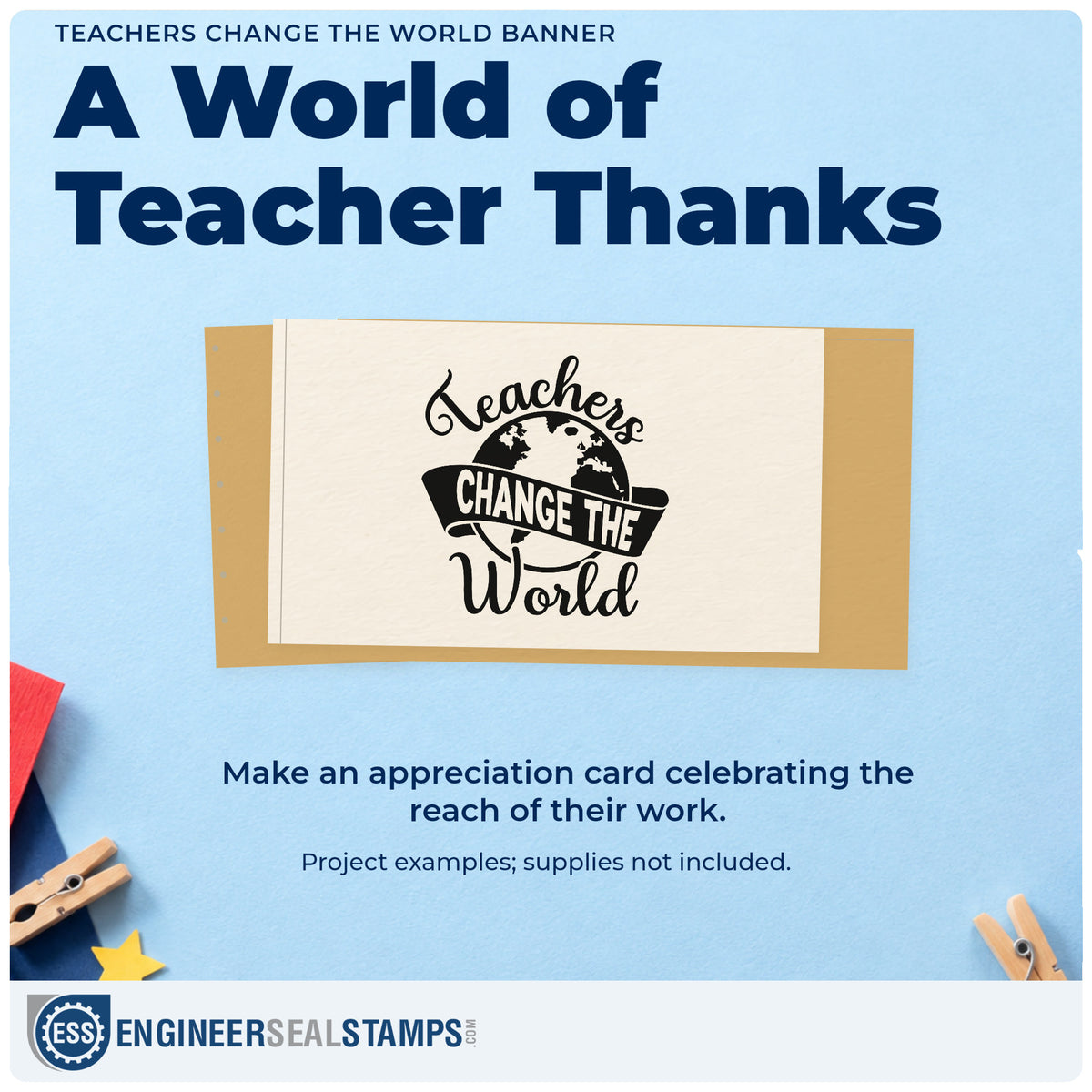 A finished handmade project stamped with the Teachers Change The World Rubber Stamp – Duo Hand, ideal for exchange trip tags.
