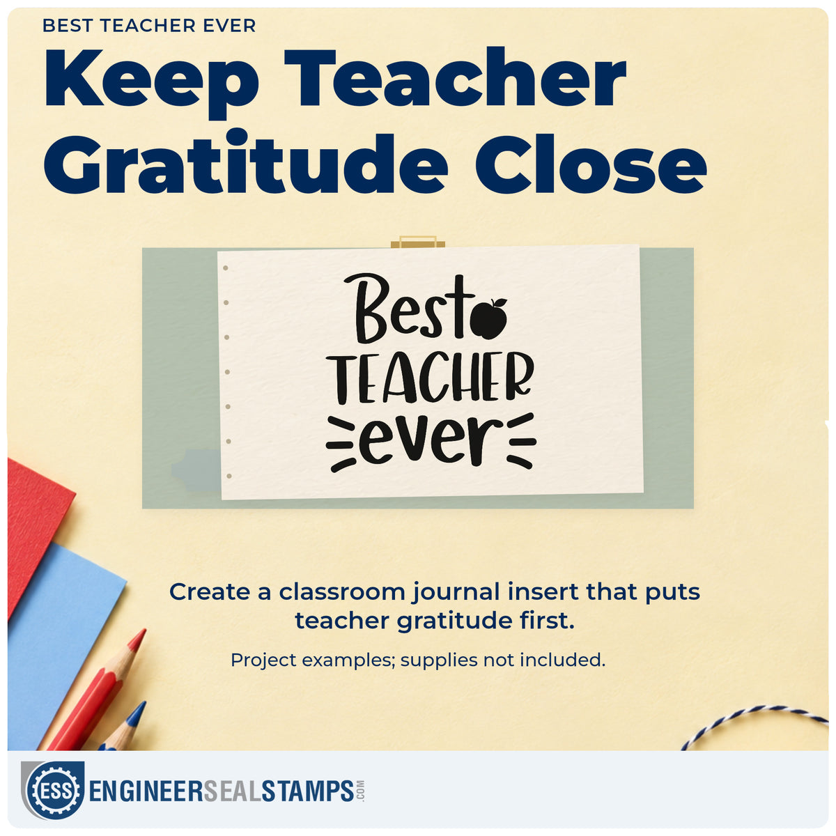 A finished handmade project stamped with the Wood Handle Best Teacher Ever Apple Rubber Stamp, ideal for simple praise tags.